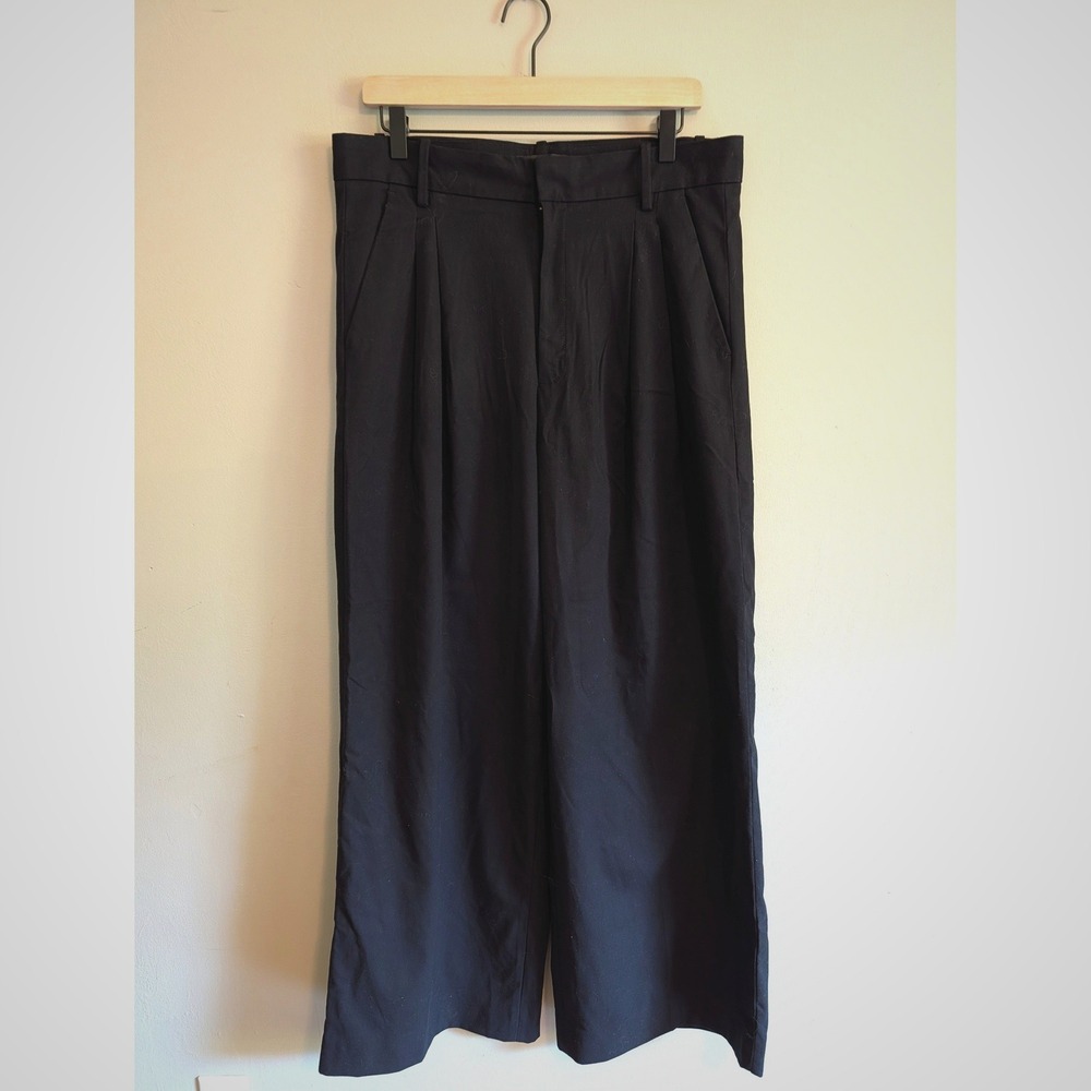Banana Republic Womens Black Wide Leg Pleated Trousers High Rise Size 12